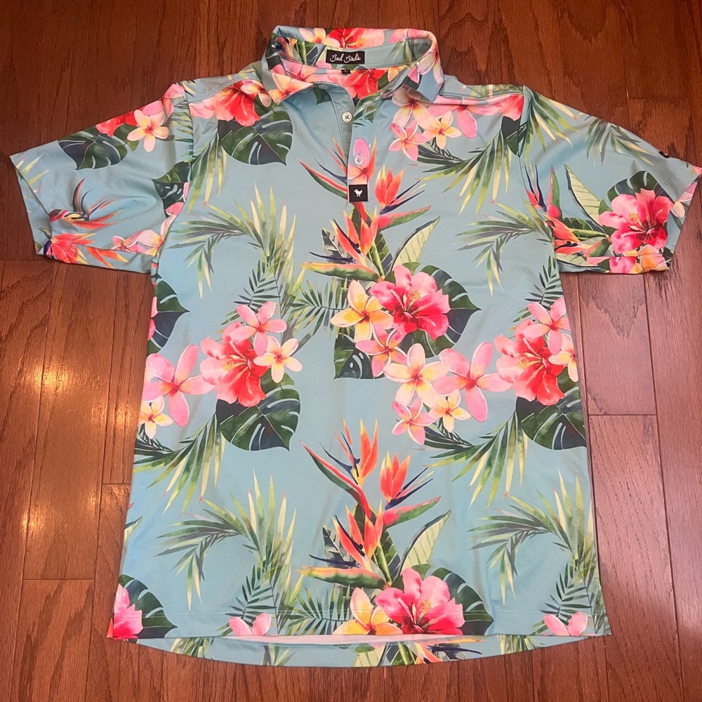 Bad Birdie Tropical Floral Men's Shirt in Blue and Pink